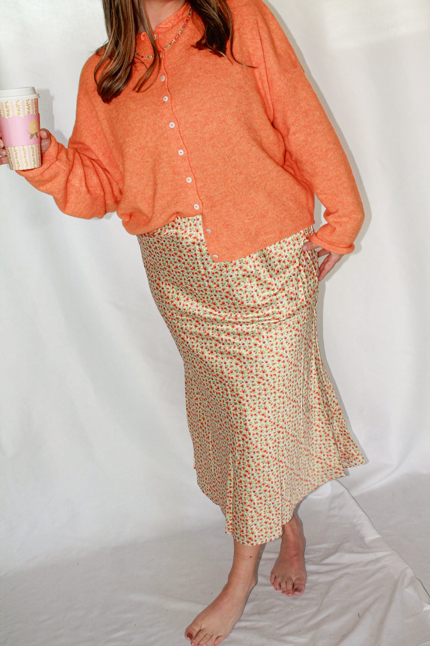 FLORAL SATIN MIDI SKIRT