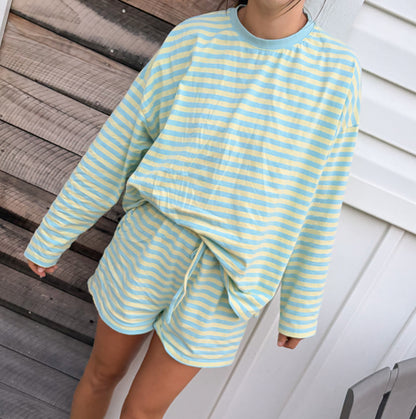 STRIPED KNIT TOP AND SHORTS SET