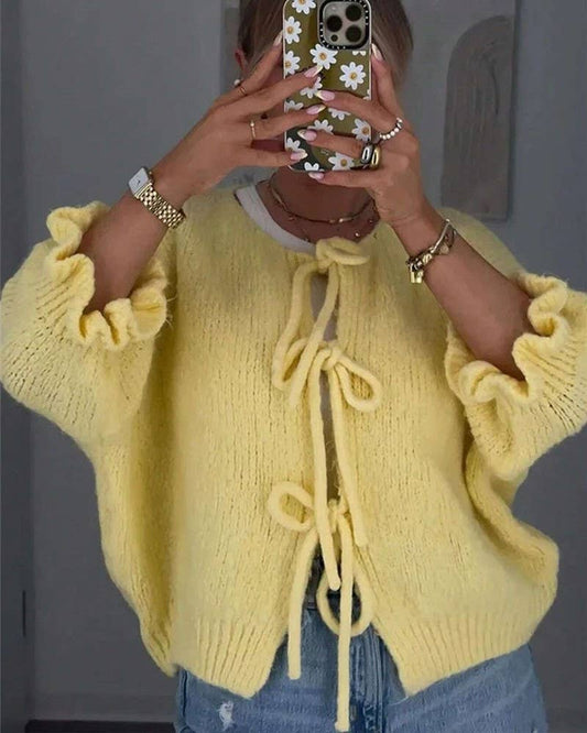 Drawstring Lace-Up Slouchy Cardigan