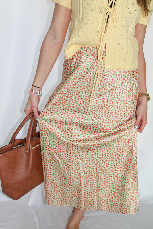 FLORAL SATIN MIDI SKIRT