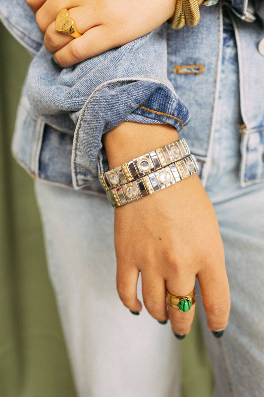 The Luxe Link Bracelet - Mixed Metal + Stone: GOLD