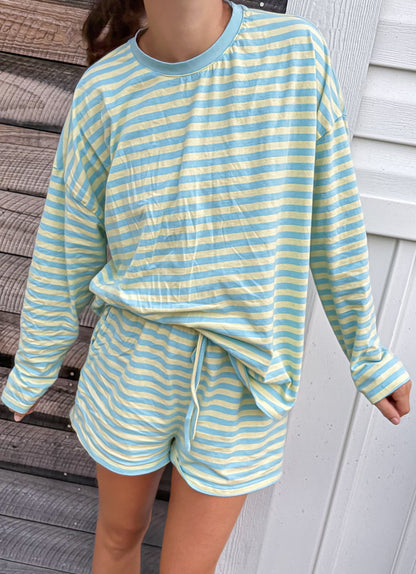 STRIPED KNIT TOP AND SHORTS SET