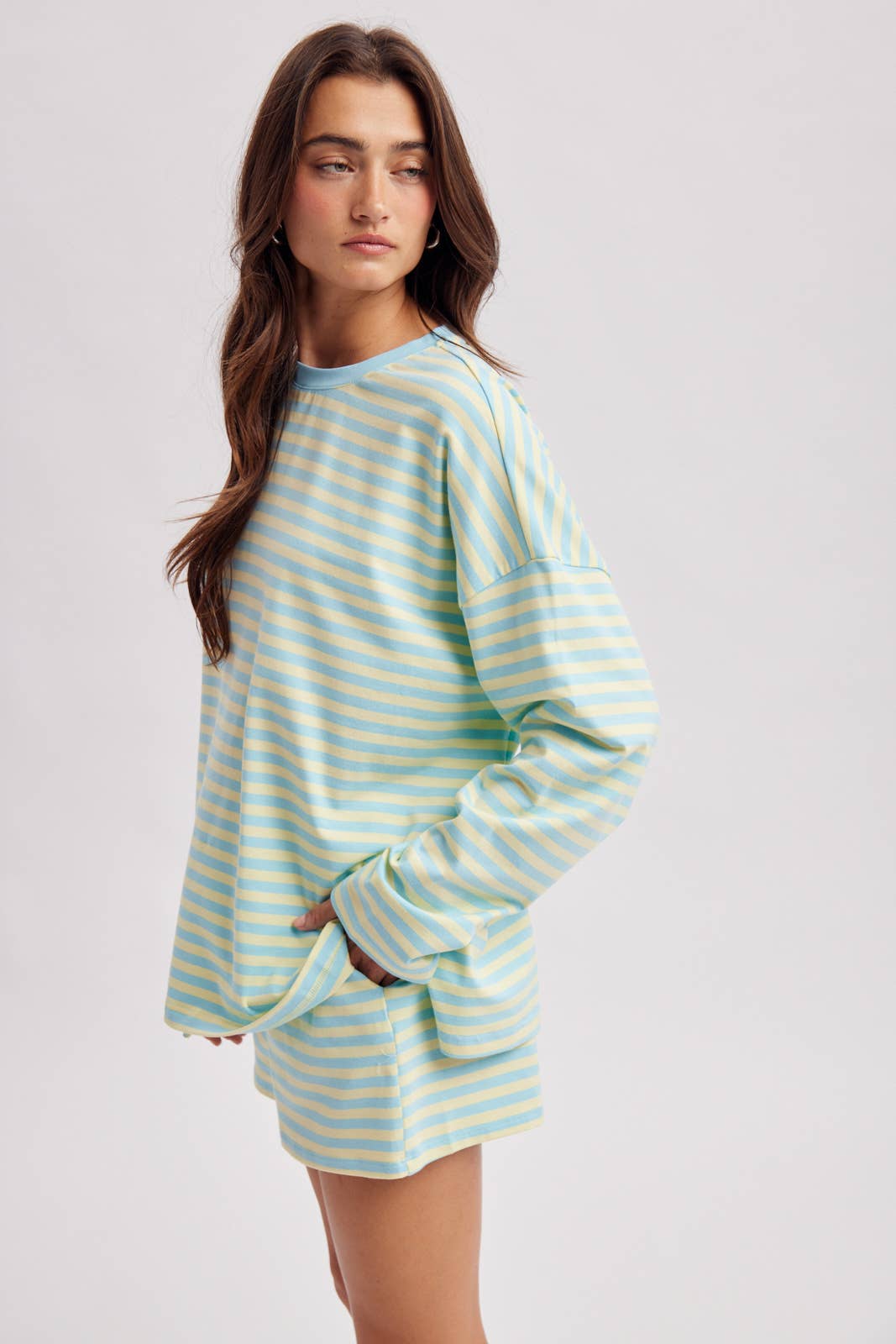 STRIPED KNIT TOP AND SHORTS SET