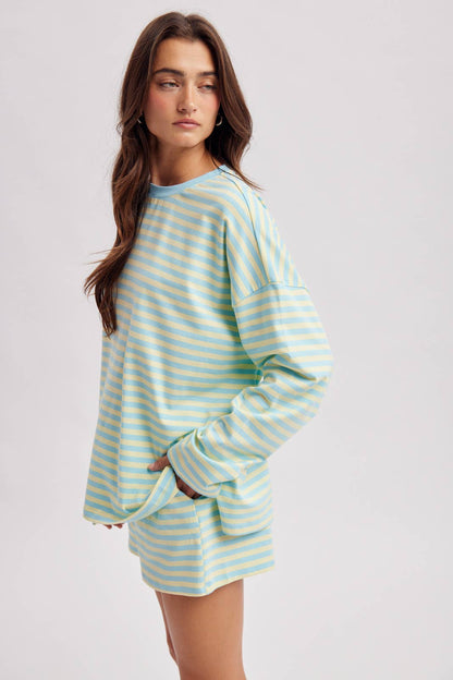 STRIPED KNIT TOP AND SHORTS SET
