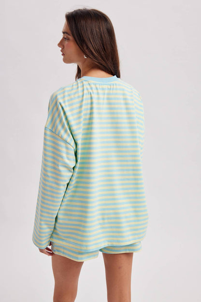 STRIPED KNIT TOP AND SHORTS SET