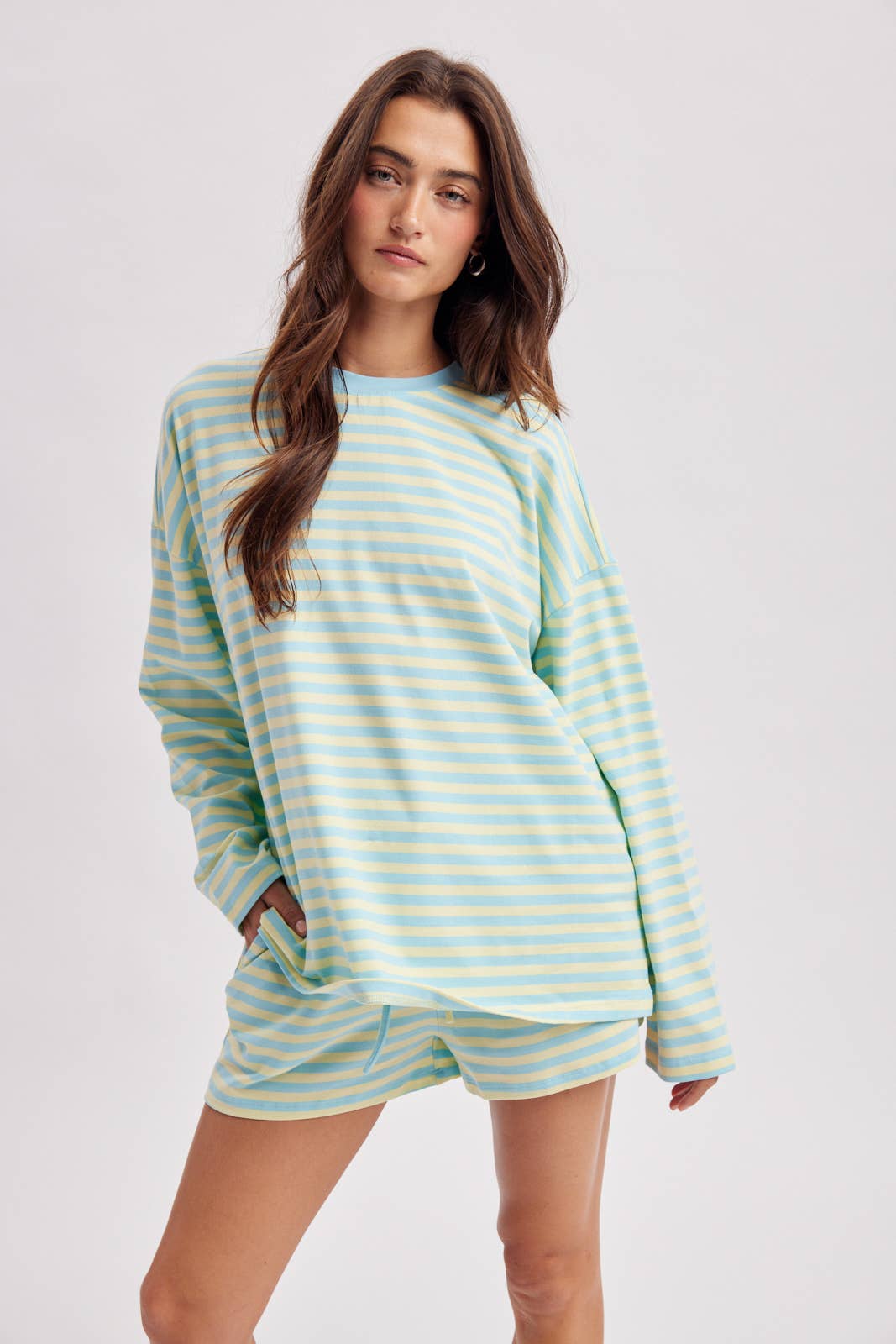 STRIPED KNIT TOP AND SHORTS SET