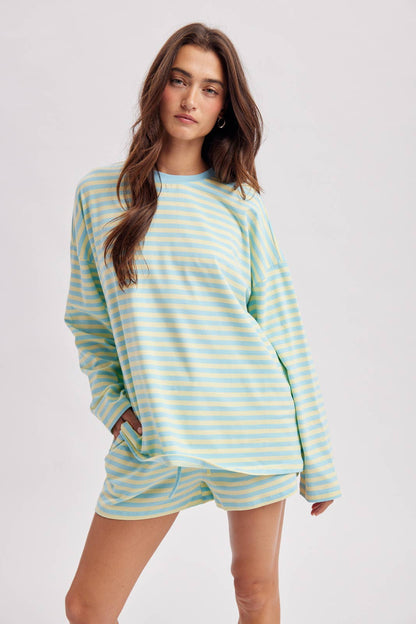 STRIPED KNIT TOP AND SHORTS SET
