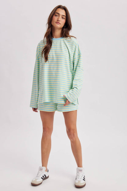 STRIPED KNIT TOP AND SHORTS SET